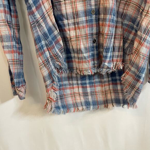 Cloth & Stone Aberdeen Indigo Plaid Check Raw Hem Frayed Top Small - Picture 4 of 7